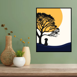Wall Art, gelbe Sonne, Hund, Baum Poster
