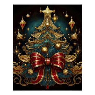 Wall Art mit Weihnachtsbaum und großer roter Bow Poster