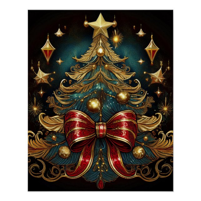 Wall Art mit Weihnachtsbaum und großer roter Bow Poster (Vorderseite)