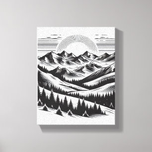 WALL ART Mountain Landschaft SCHWARZ UND WEISS Leinwanddruck