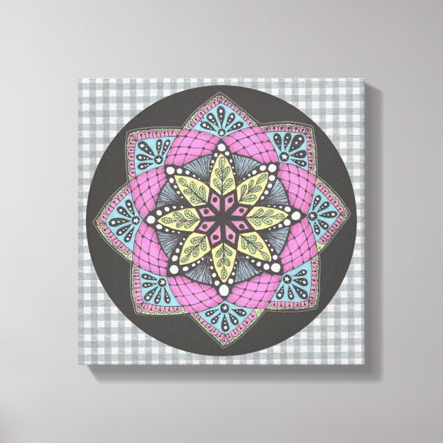 Wall Art Pink Aquamarin und Gelb Medallion Leinwanddruck (Vorderseite)