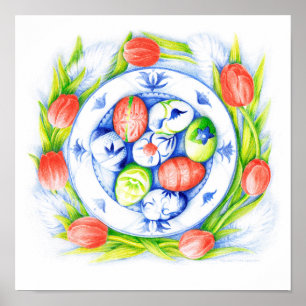 Wall Art Spring Tulips, Eier, Plate 12"x12" Poster