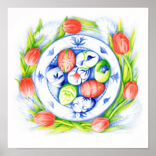 Wall Art Spring Tulips, Eier, Plate 12"x12" Poster (Vorne)