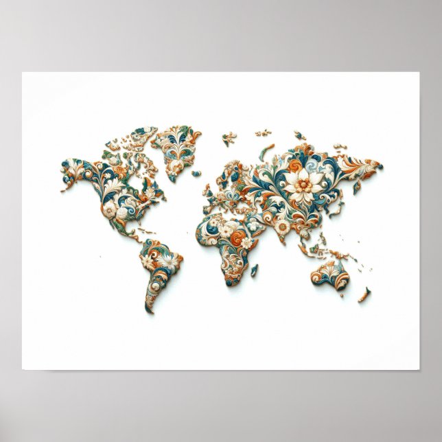 Wall Art World Map mit Majolica Design Poster (Vorne)