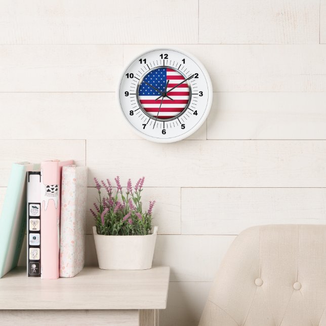 Wall Clock, 10" Round White Holzrahmen USA Uhr (Lesesaal)