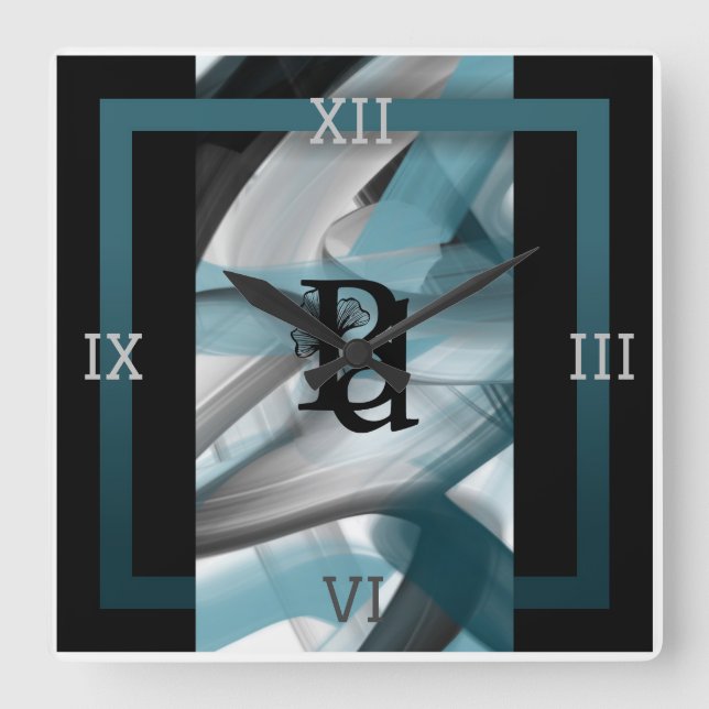 Wall Clock Abstrakter Trend Wohngestaltung Blauer  Quadratische Wanduhr (Vorderseite)