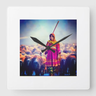 wall clock Afghan design Quadratische Wanduhr