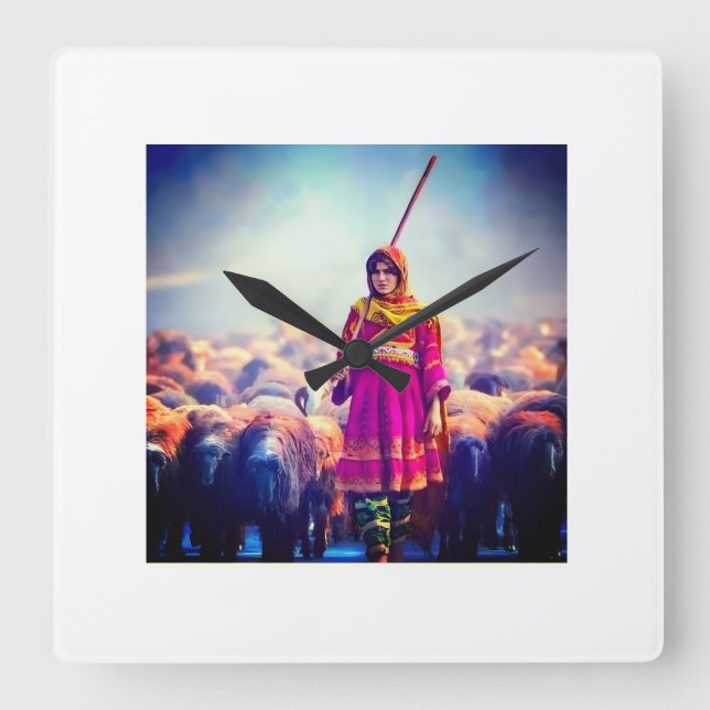 wall clock Afghan design Quadratische Wanduhr (Vorderseite)