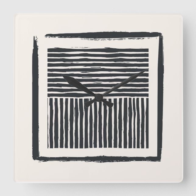 Wall Clock: Alte Linie Tinte Quadratische Wanduhr (Vorderseite)