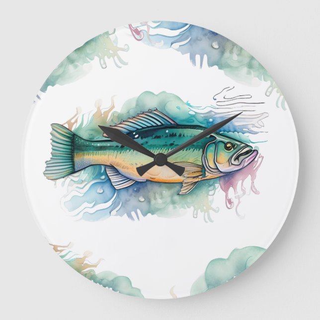 Wall Clock - Aquarellfarbenserie: Bass Große Wanduhr (Vorderseite)