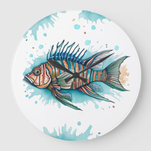 Wall Clock - Aquarellreihe: Limonfische Große Wanduhr