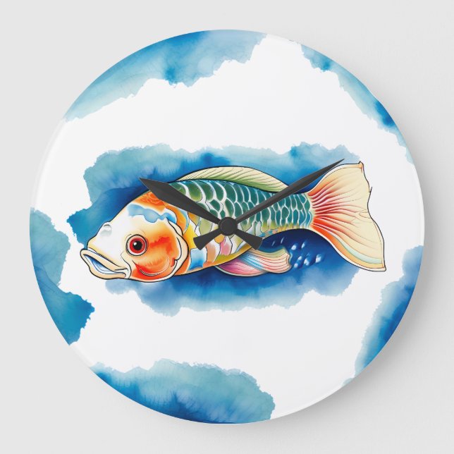 Wall Clock - Aquatercolor Serie: Koi Fish Große Wanduhr (Vorderseite)