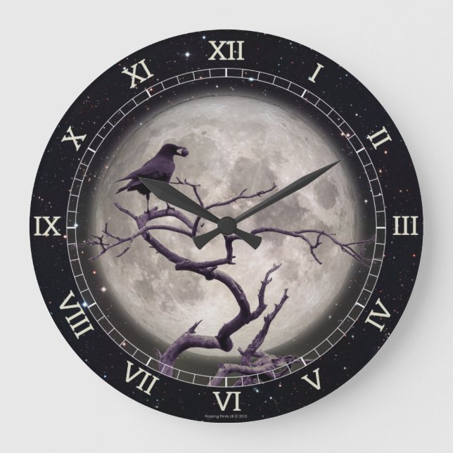 Wall Clock bei der nächtlichen, raven Tree Gothasy Große Wanduhr (Vorderseite)