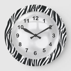 Wall Clock Black White Zebra Stripe Große Wanduhr