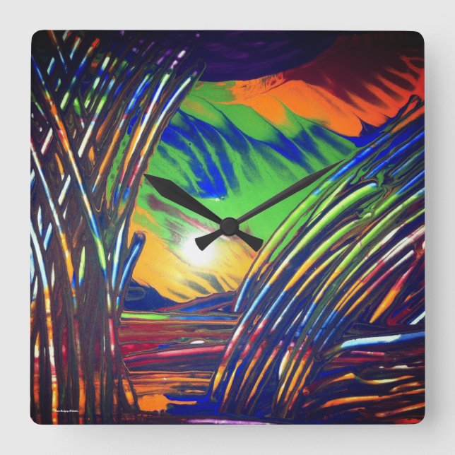 Wall Clock "Blue Weed" Quadratische Wanduhr (Vorderseite)