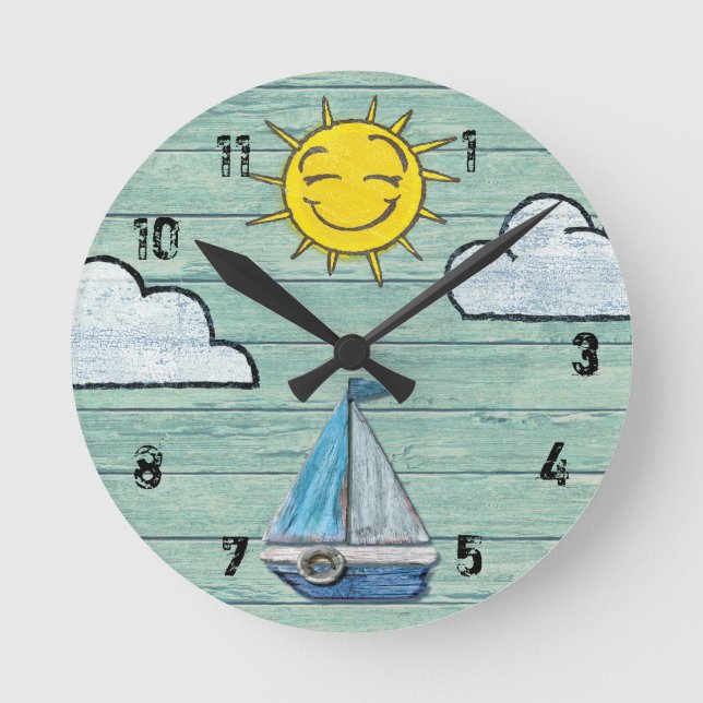 Wall clock Driftwood Beach + number.Jade Medium Runde Wanduhr (Vorderseite)