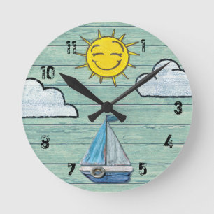 Wall clock Driftwood Beach + numbers.Jade Medium Runde Wanduhr