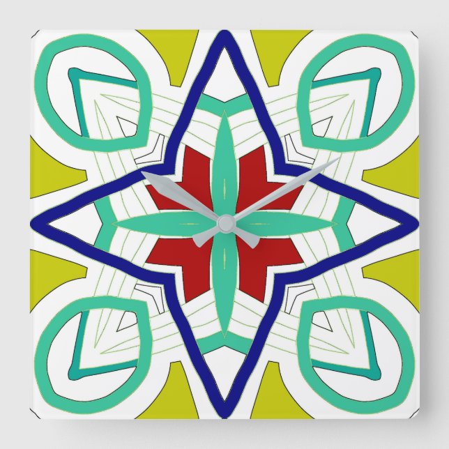 Wall Clock, Ein buntes klassisches Design Square W Quadratische Wanduhr (Vorderseite)