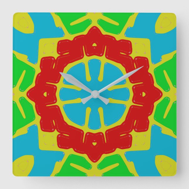 Wall Clock, Ein niedliches, farbenfrohes klassisch Quadratische Wanduhr (Vorderseite)