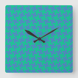 Wall-Clock, Emerald und Blue Dogzahn Karo Quadratische Wanduhr