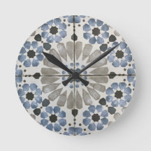 Wall Clock - Floral Designer Blue Grey Replica