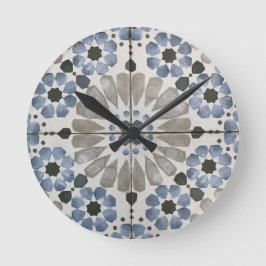 Wall Clock - Floral Designer Blue Grey Replica Runde Wanduhr