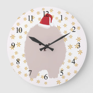 Wall-Clock-Hund, Spitz Hund Weihnachtsmannmütze Große Wanduhr