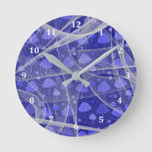 Wall Clock in Blau mit Pilzen und Schleier-Look Runde Wanduhr