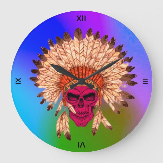 Wall Clock Indischer Schädel Große Wanduhr (Vorderseite)