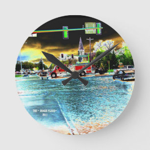 WALL CLOCK L@@K Retro Minot Flood 2011 fire truck Runde Wanduhr