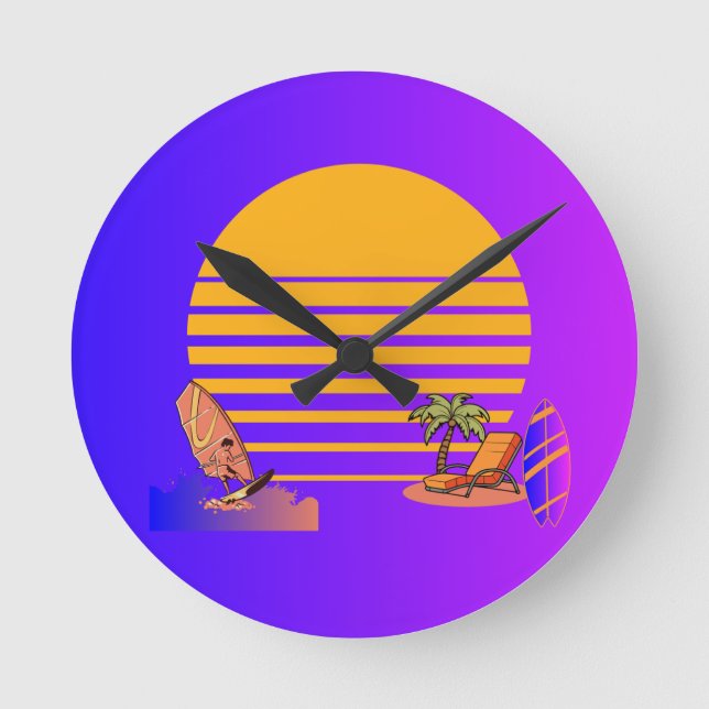 Wall Clock mit Blick auf Strand und Sonne Runde Wanduhr (Vorderseite)