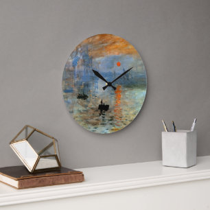 Wall Clock mit Claude Monets Eindruck, Sonnenaufga Große Wanduhr