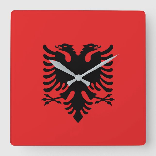 Wall Clock mit der Flagge Albaniens Quadratische Wanduhr (Vorderseite)