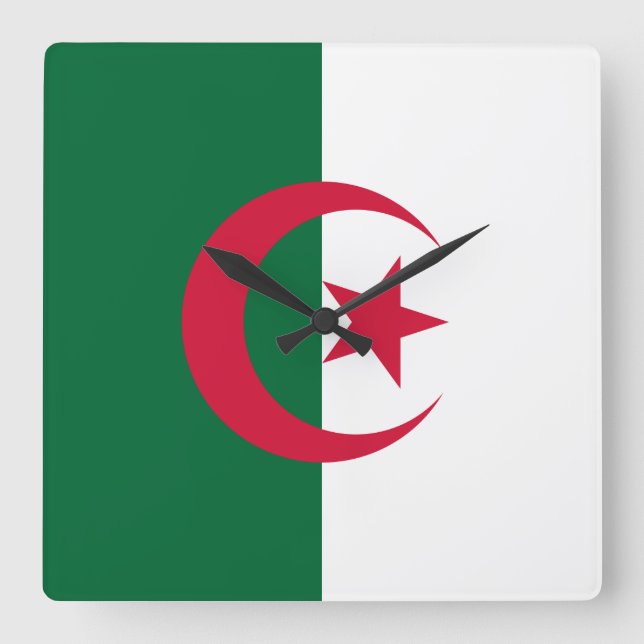 Wall Clock mit der Flagge Algeriens Quadratische Wanduhr (Vorderseite)