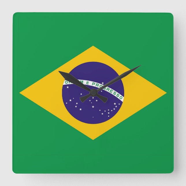 Wall Clock mit der Flagge Brasiliens Quadratische Wanduhr (Vorderseite)