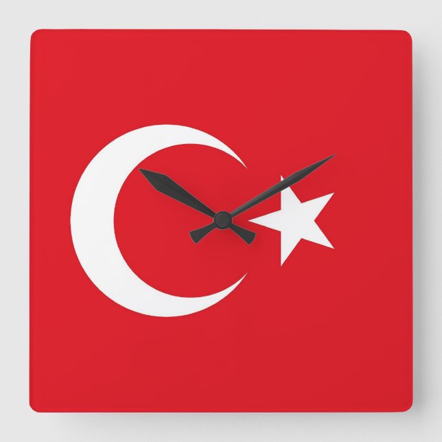 Wall Clock mit der Flagge der Türkei Quadratische Wanduhr (Vorderseite)