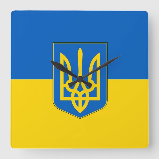 Wall Clock mit der Flagge der Ukraine Quadratische Wanduhr (Vorderseite)