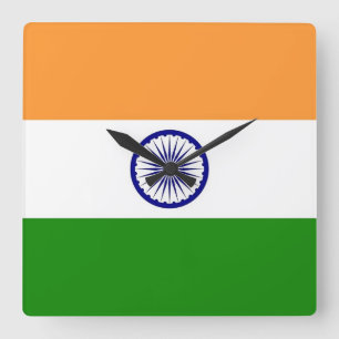Wall Clock mit der Flagge Indiens Quadratische Wanduhr