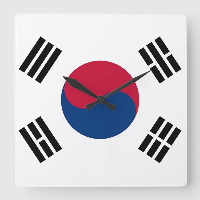 Wall Clock mit der Flagge Südkoreas Quadratische Wanduhr (Vorderseite)