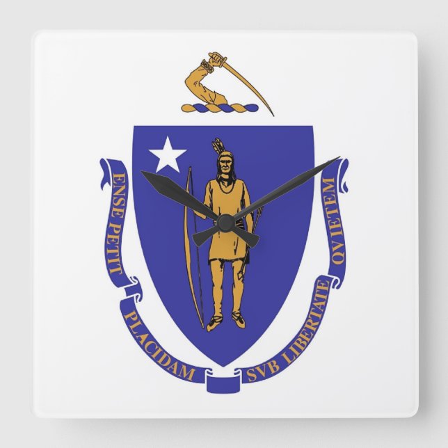 Wall Clock mit der Flagge von Massachusetts, USA Quadratische Wanduhr (Vorderseite)