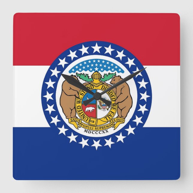 Wall Clock mit der Flagge von Missouri, USA Quadratische Wanduhr (Vorderseite)