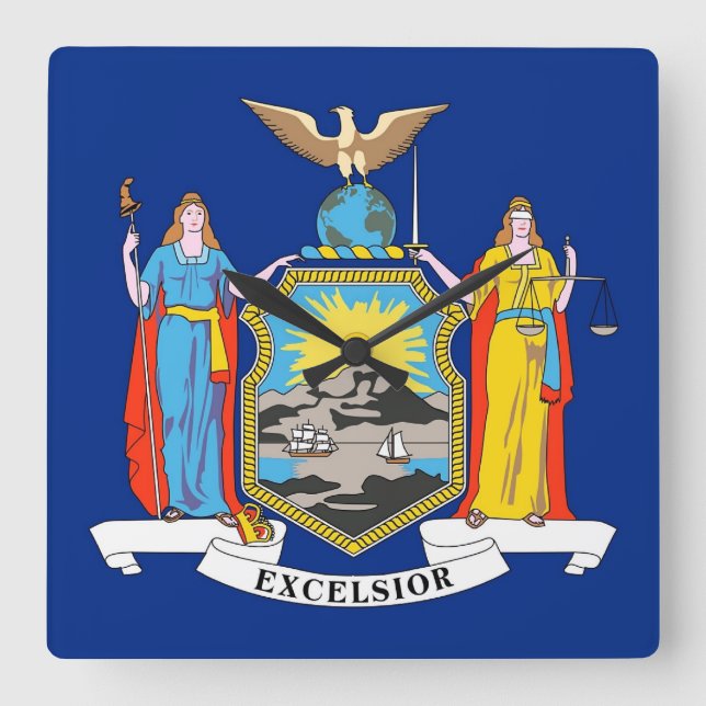 Wall Clock mit der Flagge von New York, USA Quadratische Wanduhr (Vorderseite)