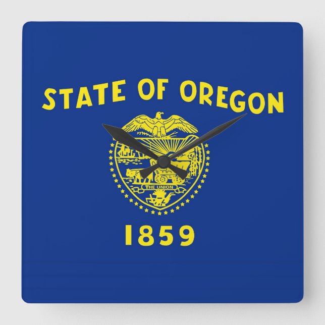 Wall Clock mit der Flagge von Oregon, USA Quadratische Wanduhr (Vorderseite)