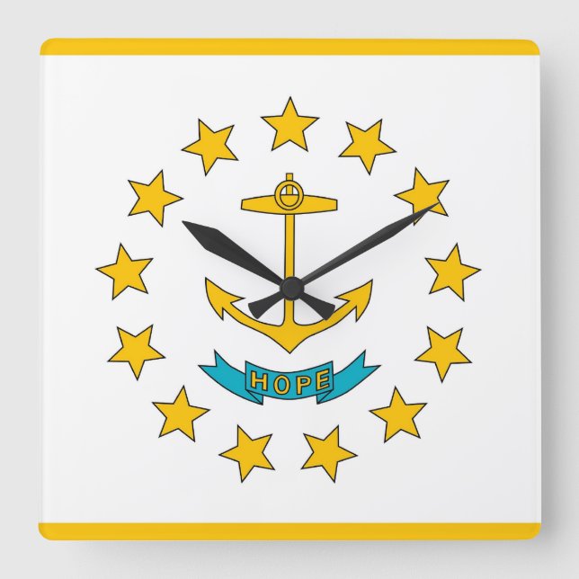 Wall Clock mit der Flagge von Rhode Island, USA Quadratische Wanduhr (Vorderseite)