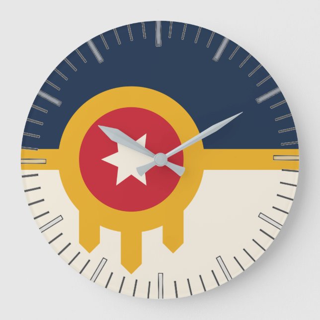 Wall Clock mit der Flagge von Tulsa, Oklahoma Große Wanduhr (Vorderseite)