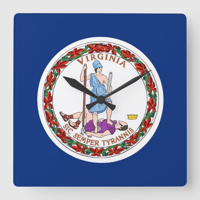Wall Clock mit der Flagge von Virginia, USA Quadratische Wanduhr (Vorderseite)