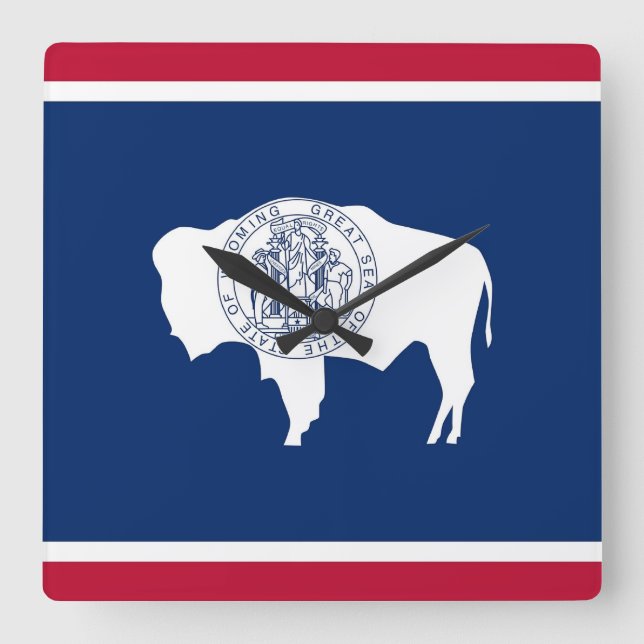 Wall Clock mit der Flagge von Wyoming, USA Quadratische Wanduhr (Vorderseite)