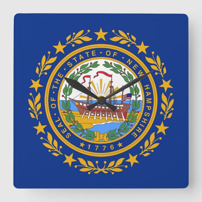 Wall Clock mit Flag New Hampshire, USA Quadratische Wanduhr (Vorderseite)