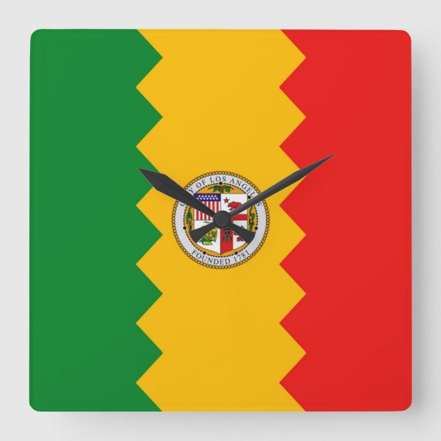 Wall Clock mit Flag von Los Angeles, Kalifornien Quadratische Wanduhr (Vorderseite)