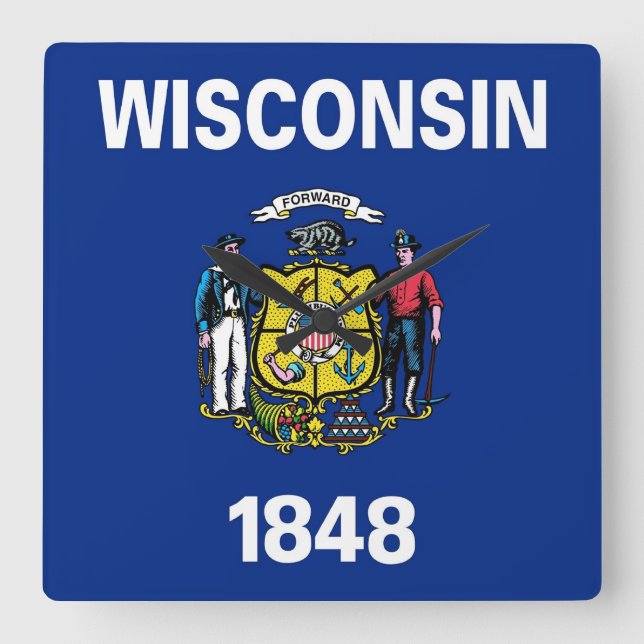 Wall Clock mit Flag Wisconsin, USA Quadratische Wanduhr (Vorderseite)